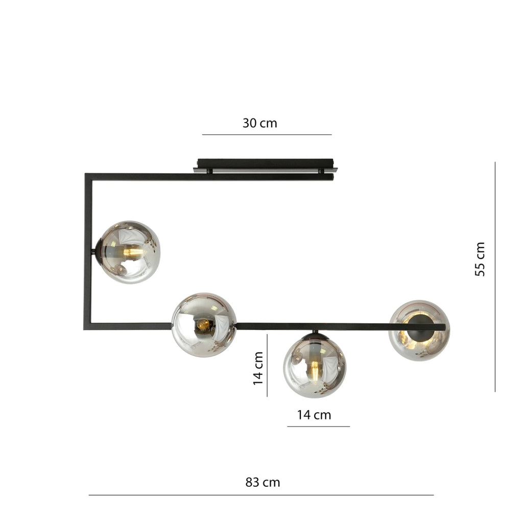 Plafoniera Minimal Nanna Acciaio Nero 4 Luci E14 Ip20