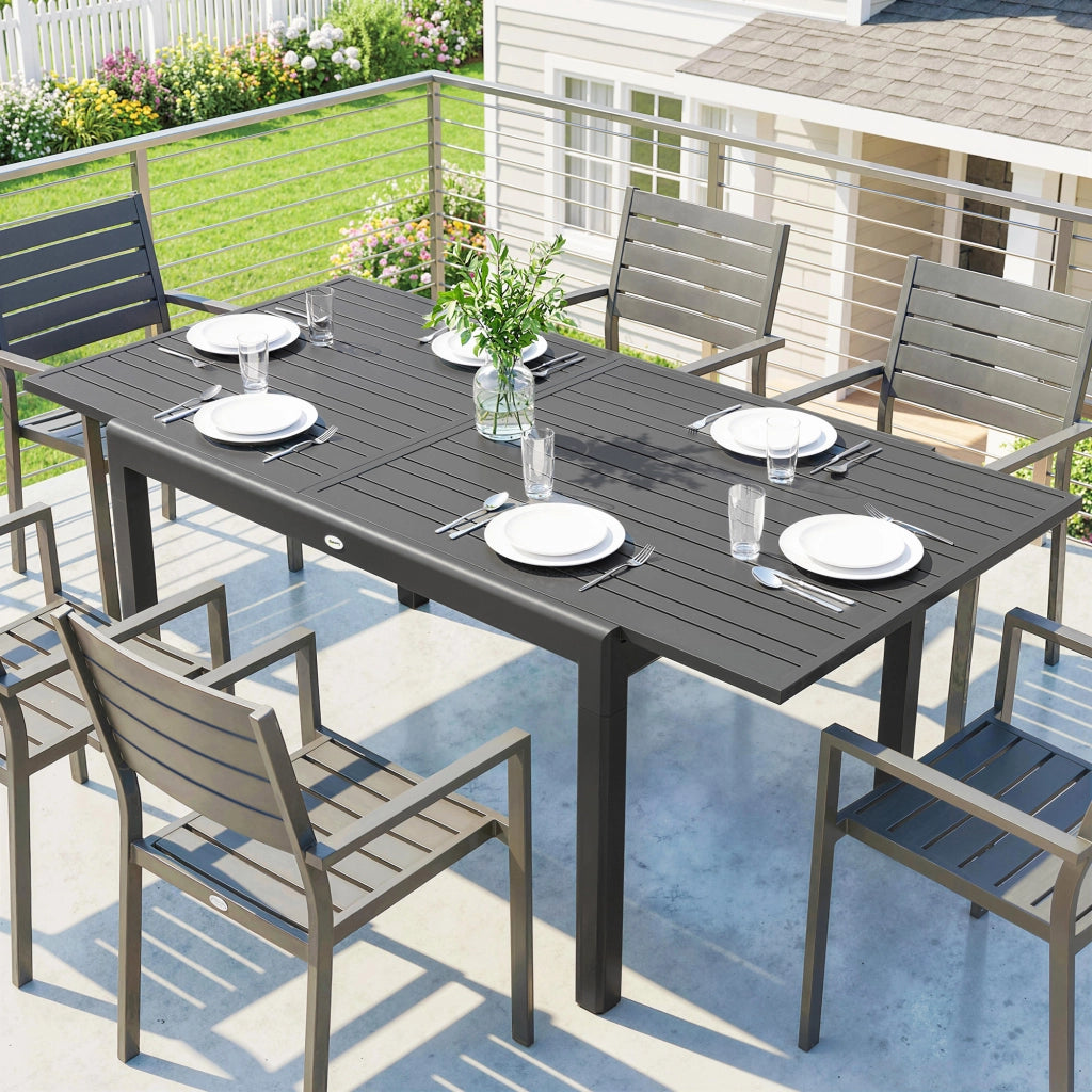 Tavolo da Giardino Allungabile per 6-8 Persone con Piano a Doghe, in Alluminio, 110-170x90x75 cm, Grigio Scuro