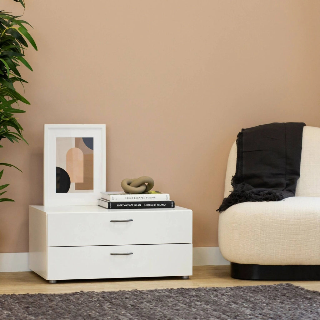 Cassettiera Piatto, Settimino multiuso, Comò camera da letto, Mobile con cassetti, 74x52 h35 cm, Bianco