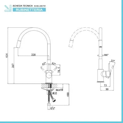 Miscelatore cucina lavello e lavanderia bianco canna alta orientabile snodata Snake