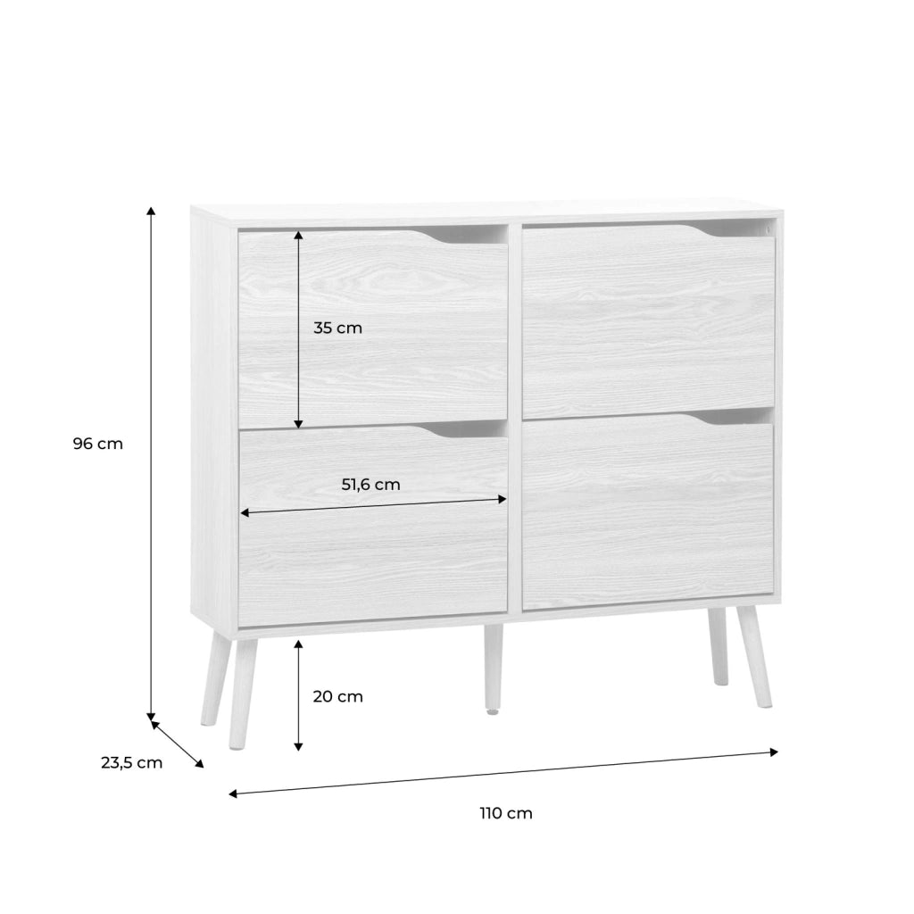 Scarpiera con decoro effetto legno, 4 ante, noce