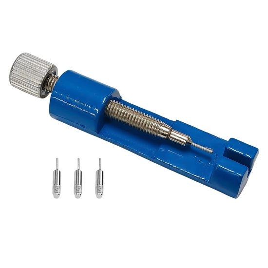 Strumento per rimuovere cinturini orari - Materiale metallico - 1 pezzo - Colore blu - Dimensioni 5,4 x 1,4 x 1,2 cm