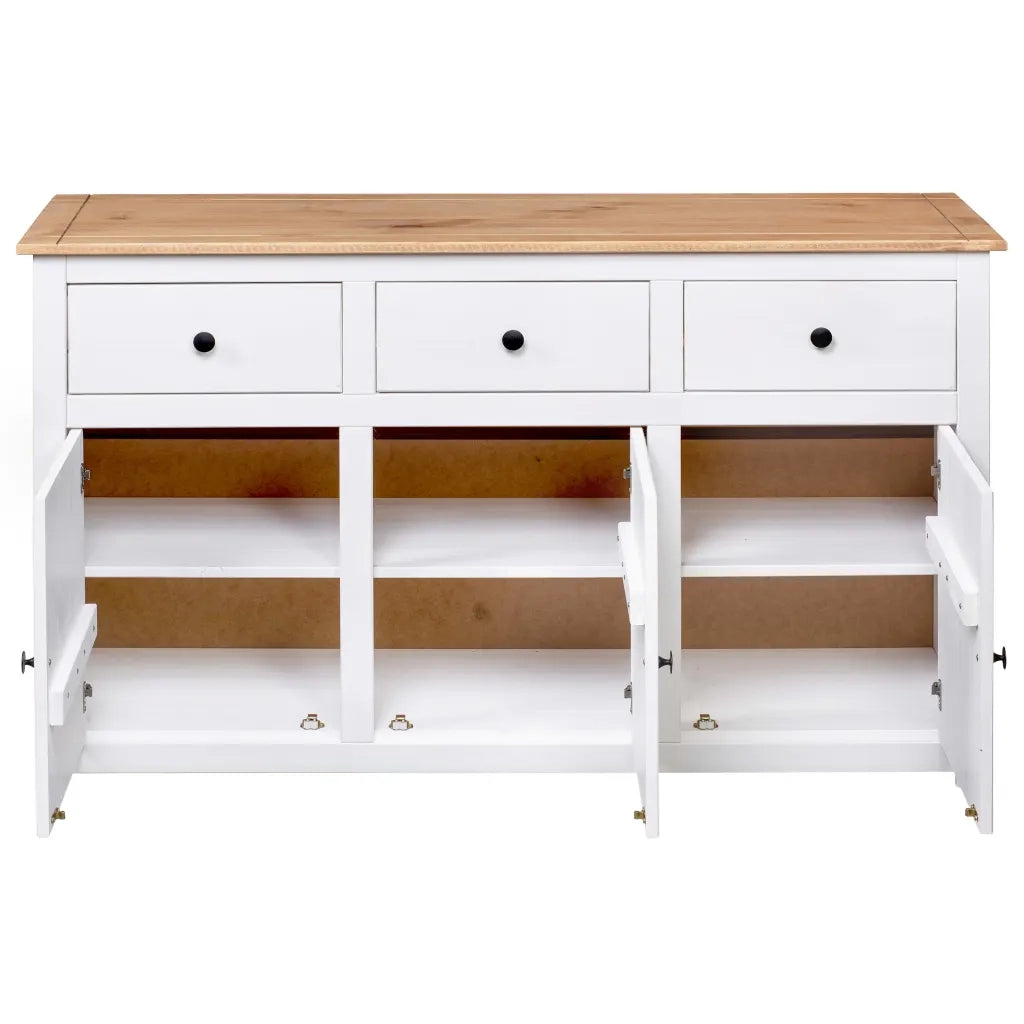 Credenza Bianca 135x40x80 cm in Legno Massello di Pino Panama 282705
