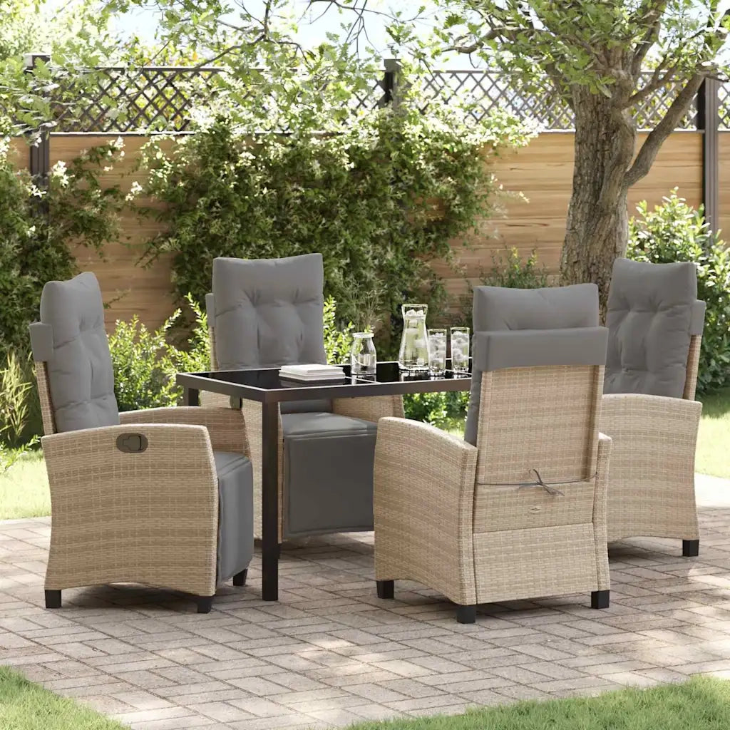 Set da Pranzo per Giardino con cuscino 5 pcs Beige polyrattan
