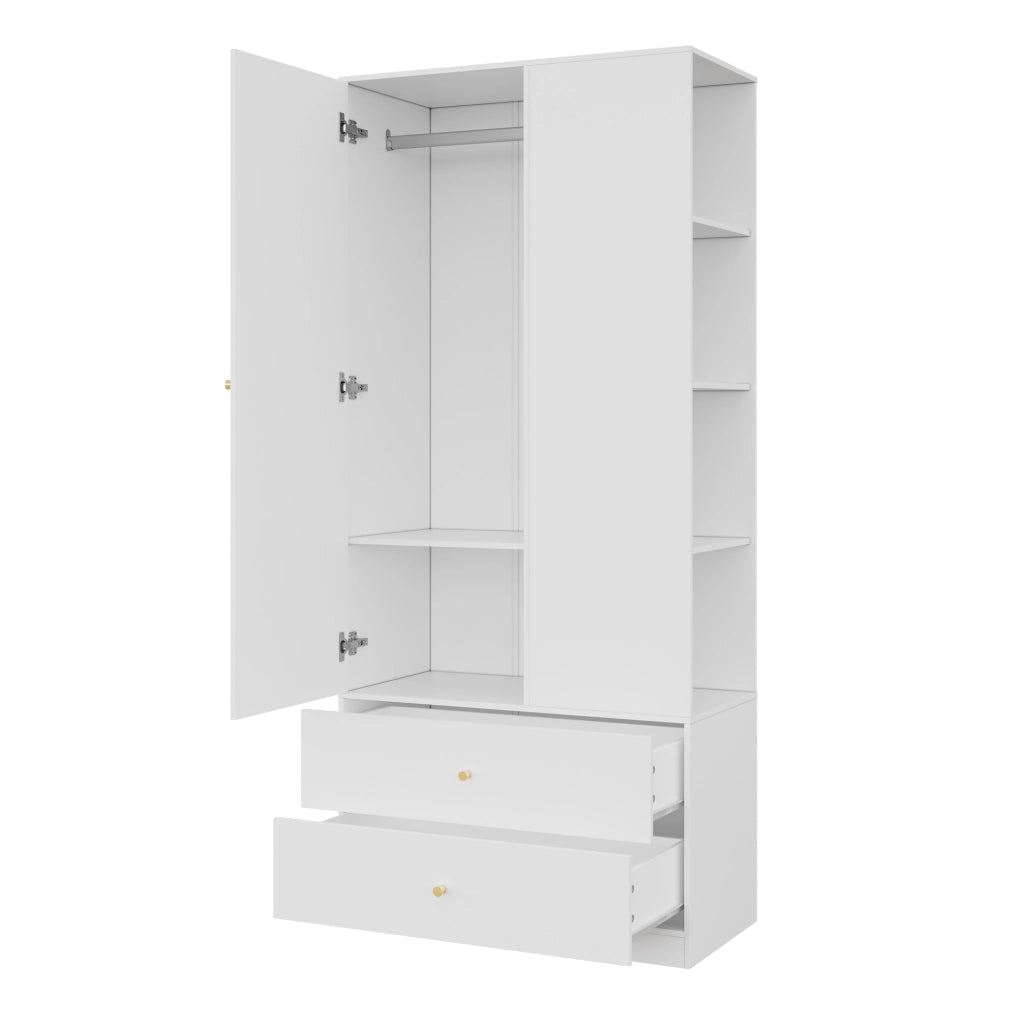 Armadio con specchio; 1 anta; 2 cassetti e 4 vani; per camera e ingresso; in MDF; bianco