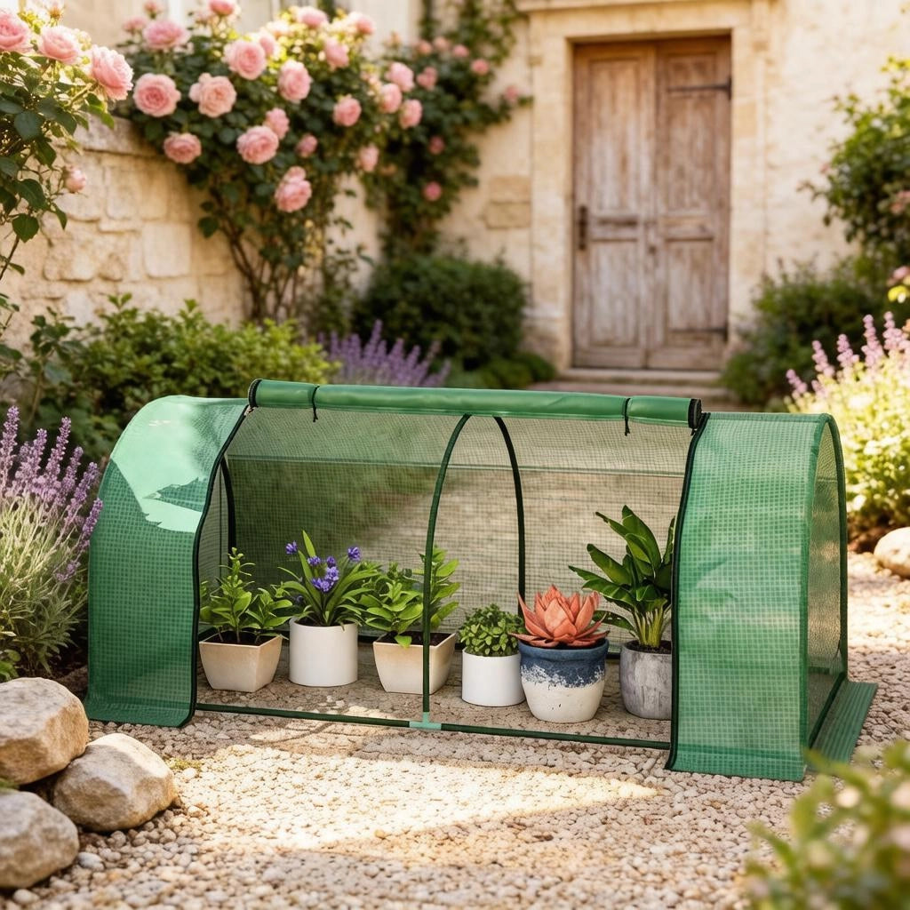 Serra da giardino per pomodori con struttura in acciaio; telo in PE e porta avvolgibile 2 × 1 × 0.80 m