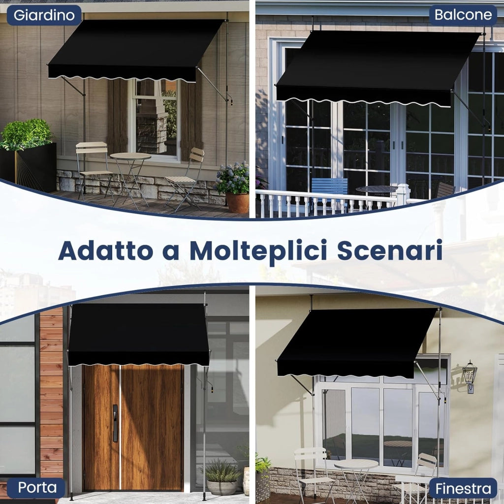 Tenda da Sole a Morsetto, Regolabile in Altezza e Inclinazione con Manovella, Telo Impermeabile e Resistente ai Raggi Solari e Telaio Antiruggine, Tenda Retrattile Senza Foratura (3M,Nero)