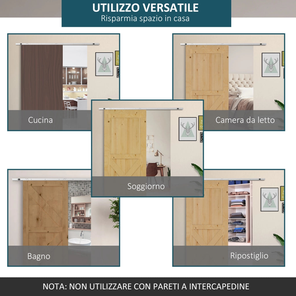 Kit Porta Scorrevole con Rulli e Guida ¨C Minimal ¨C Metallo 186x3x4 cm