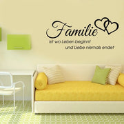 Decorazione per muro "La vita inizia con la famiglia" - decorazione per casa con cuore | Decorazione per muro amorevole con la scritta "L'amore non finisce mai" (29 x 66 cm)