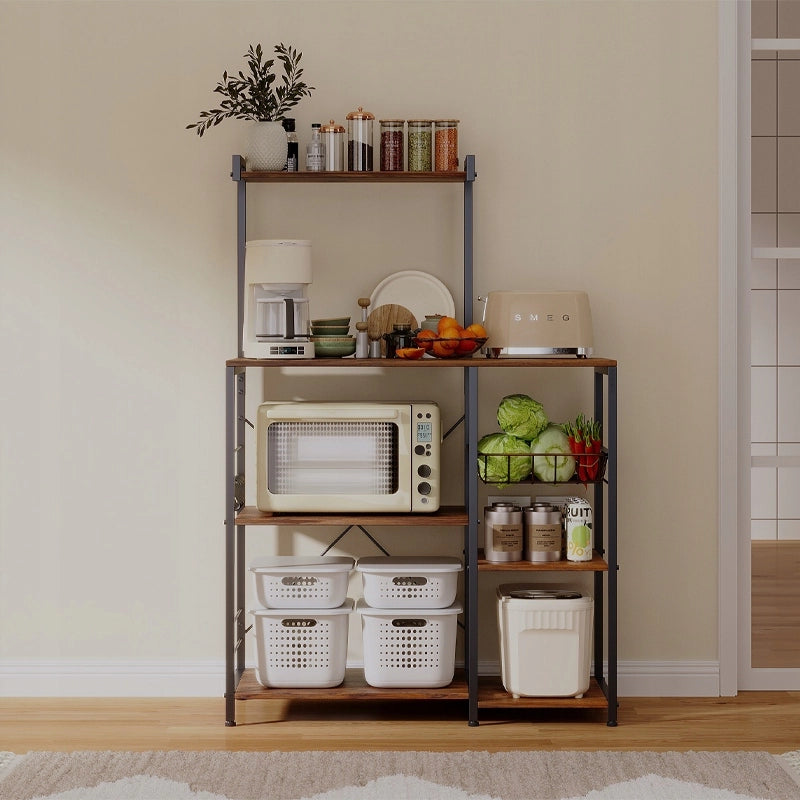 Porta microonde da cucina, 5 ripiani, marrone scuro, stile rustico