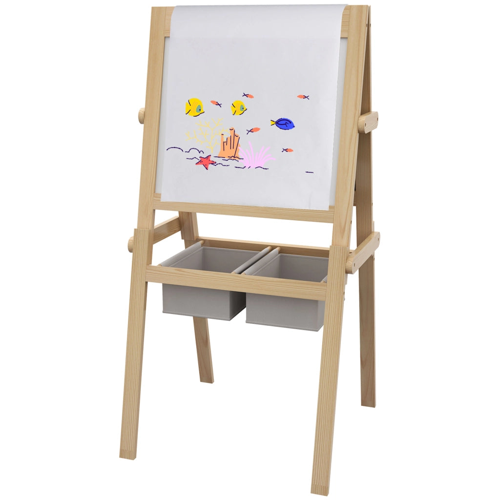 Lavagna per Bambini con Cavalletto 3 in 1 e Cestini, Et¨¤ 3-6 anni, 58x50.5x109cm, Color legno