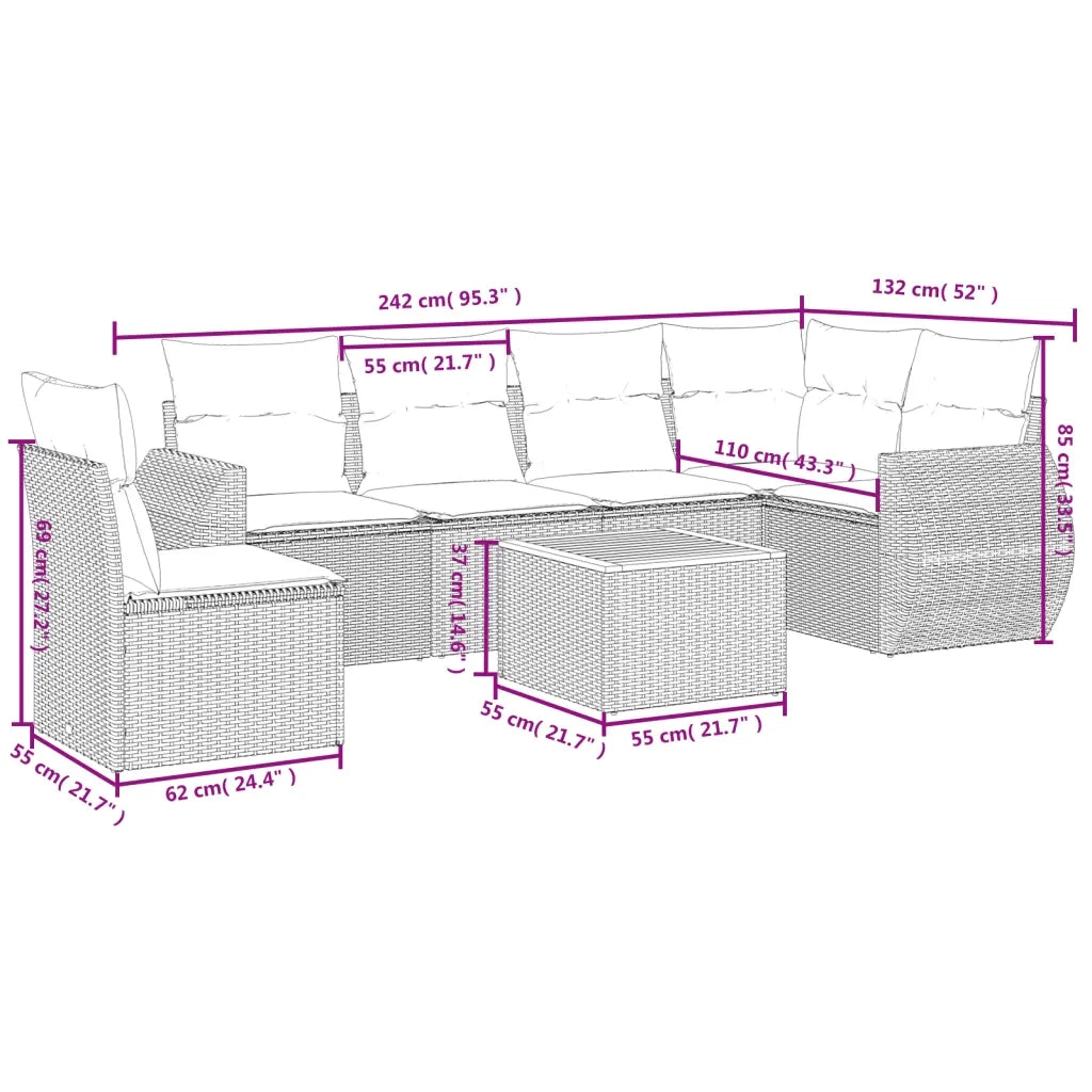 Set Divani da Giardino con Cuscini 7pz Nero Polyrattan 3225027