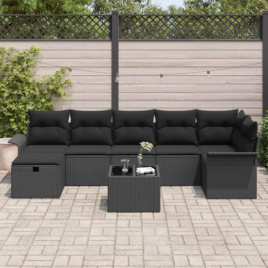 Set Divano da Giardino con cuscino 8 pcs Nero Poly Rattan 3360244