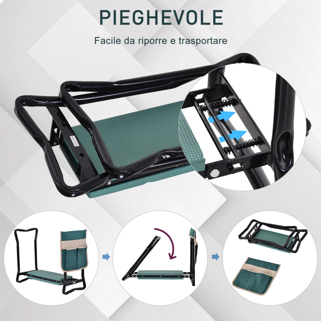 Panca da Giardino Pieghevole 2 in 1 con Cuscini ¨C Minimal ¨C Verde e Nero