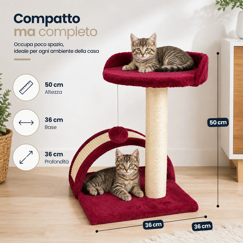 Tiragraffi Per Gatti Rosso Con Gioco Pallina Palo 50cm Topolino Tunnel Soffice