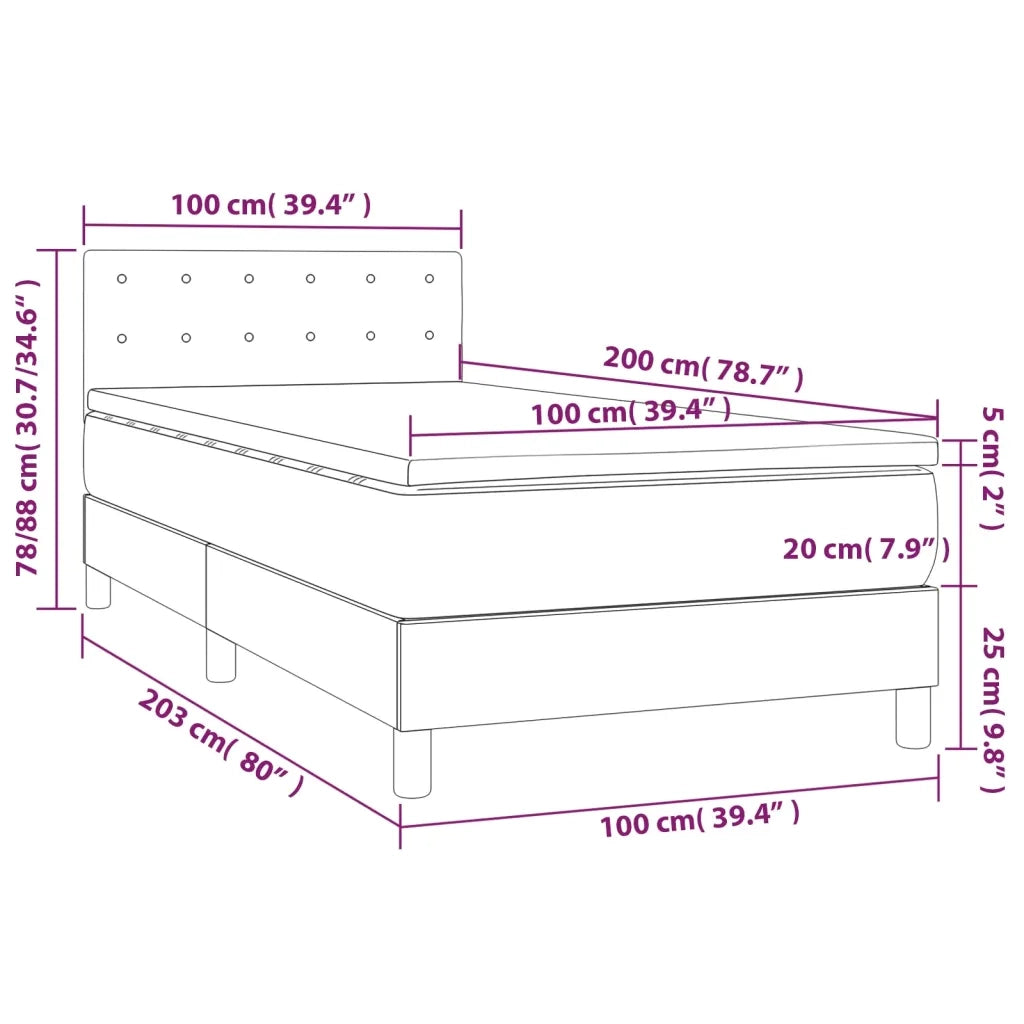Letto singolo | Letto per adulti | Giroletto a Molle con Materasso Tortora 100x200 cm in Tessuto