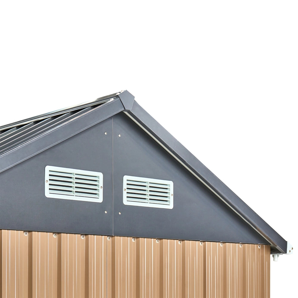 Capanno da giardino walk-in 300 x 235 cm in acciaio con chiusura a bullone resistente ai raggi UV impermeabile marrone