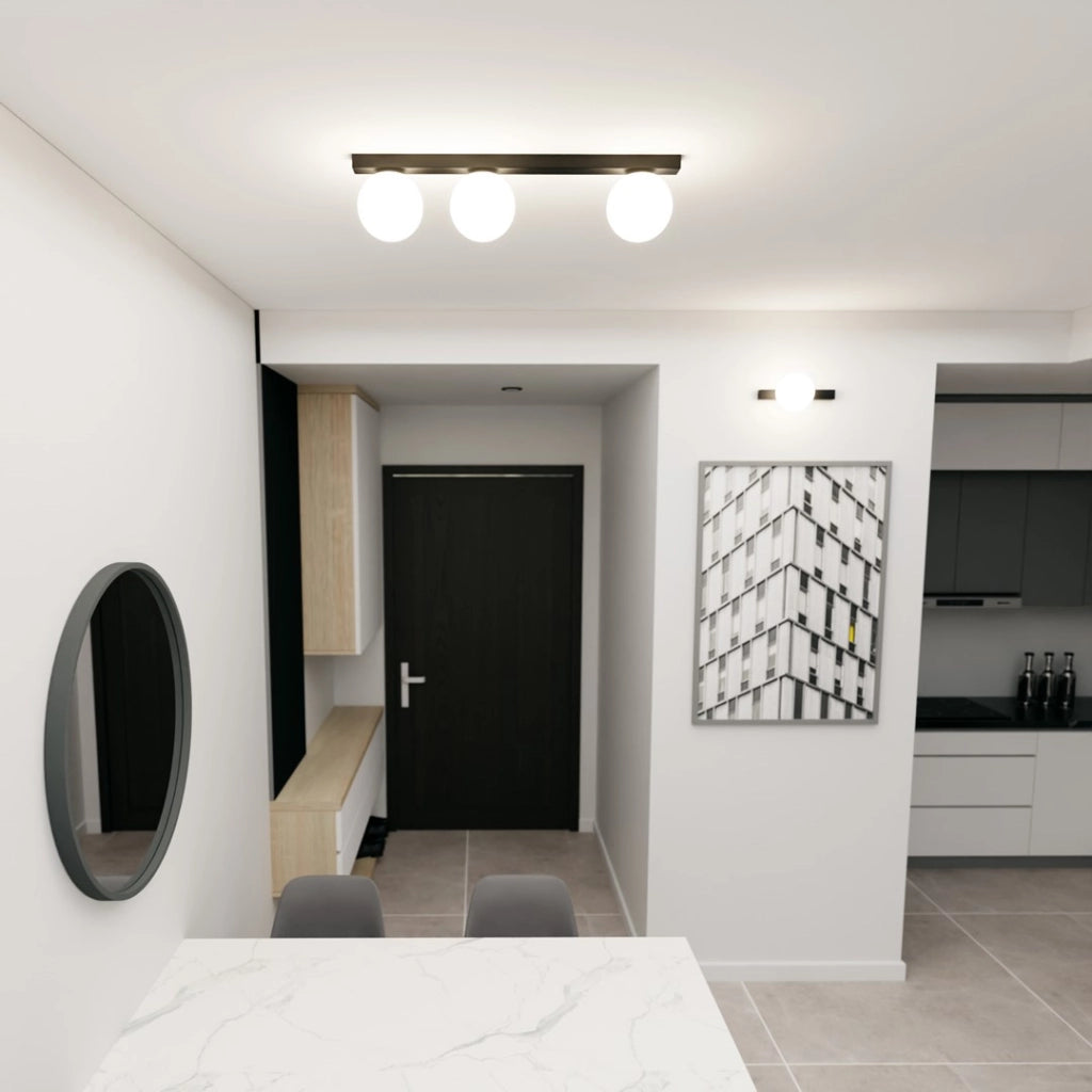 Emibig FIT plafoniera 3 luci E14 nera/opal 70cm metallo