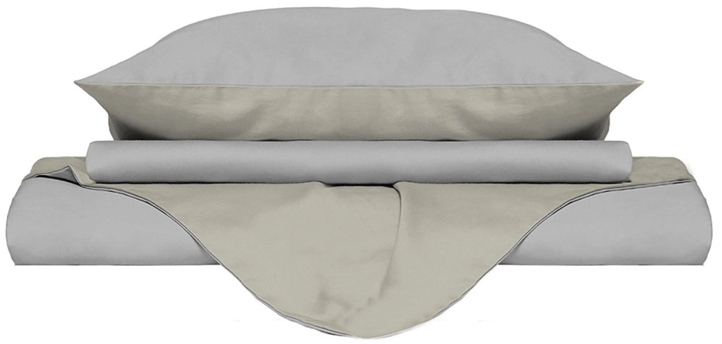 Copripiumino Matrimoniale con Sacco e Federe Doubleface Grigio Chiaro/Panna