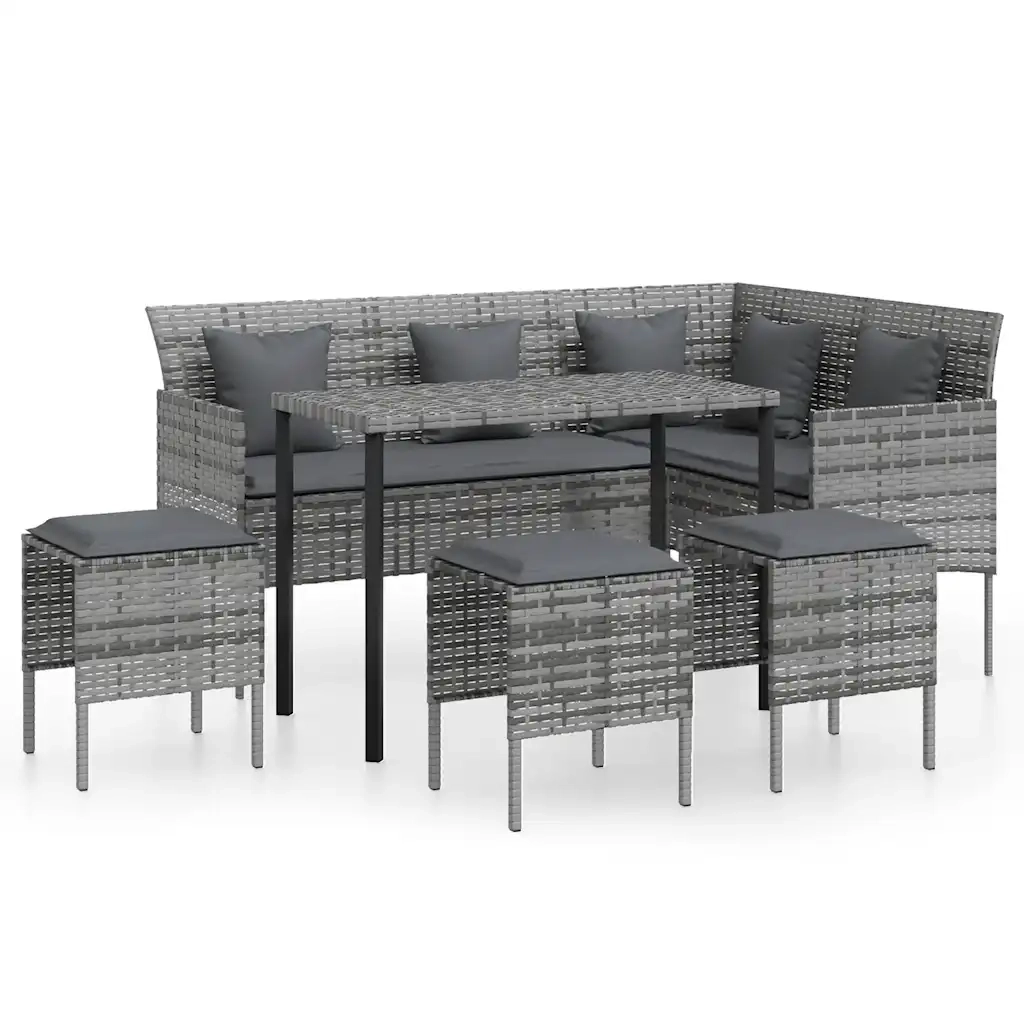 Set Divano a L con Cuscini 5 pz Grigio in Polyrattan 318579