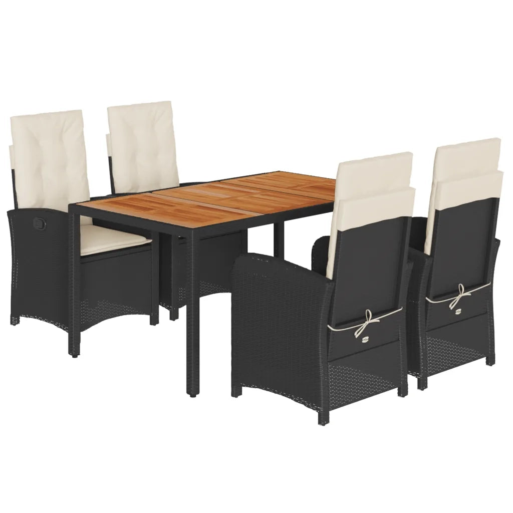 Set da Pranzo da Giardino 5 pz Nero con Cuscini in Polyrattan