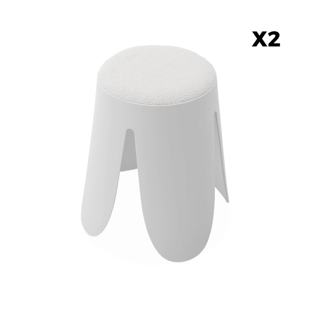 Set 2 sgabelli impilabili in bouclé, bianco