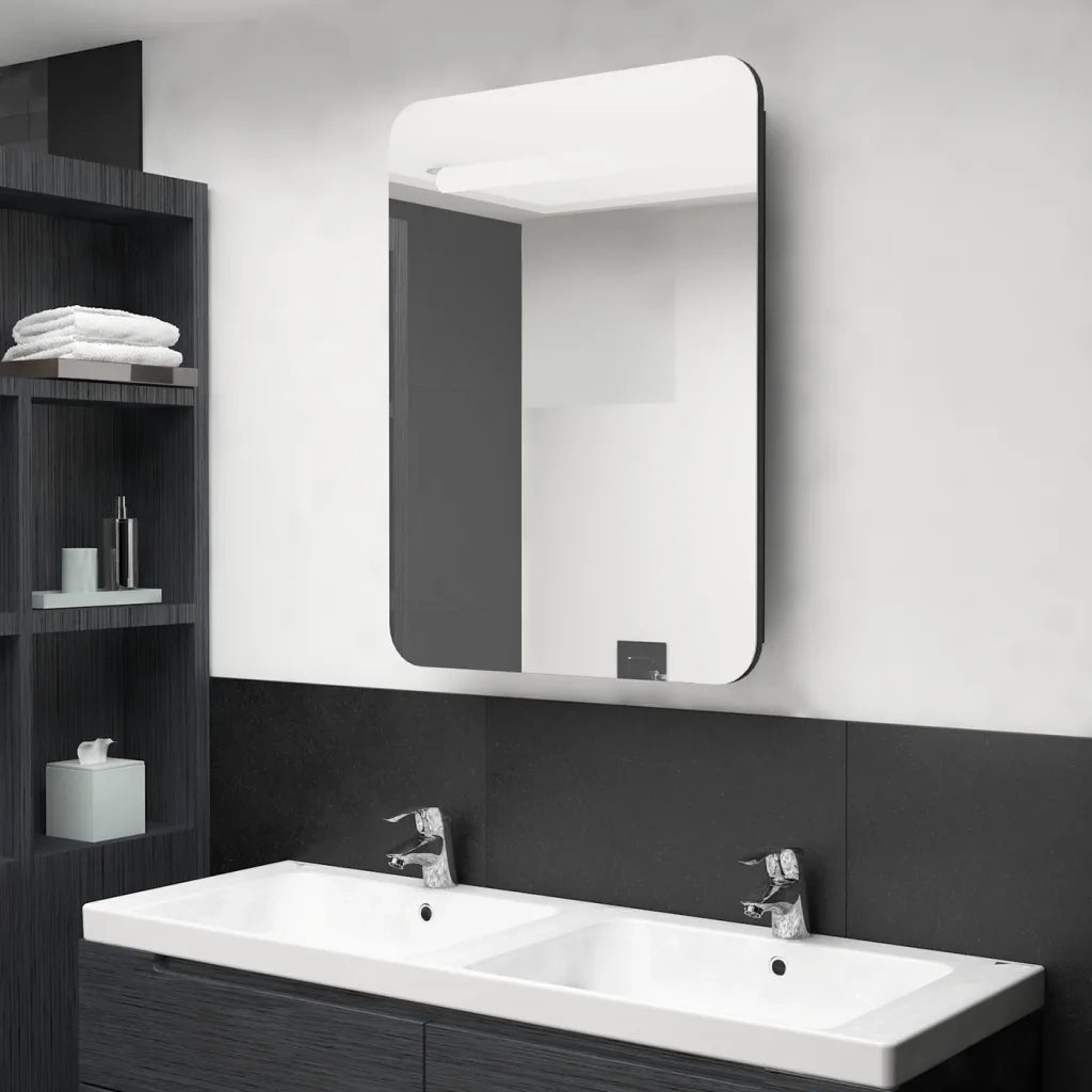 Armadietto a Specchio | Armadio da bagno con LED Nero 60x11x80 cm in MDF