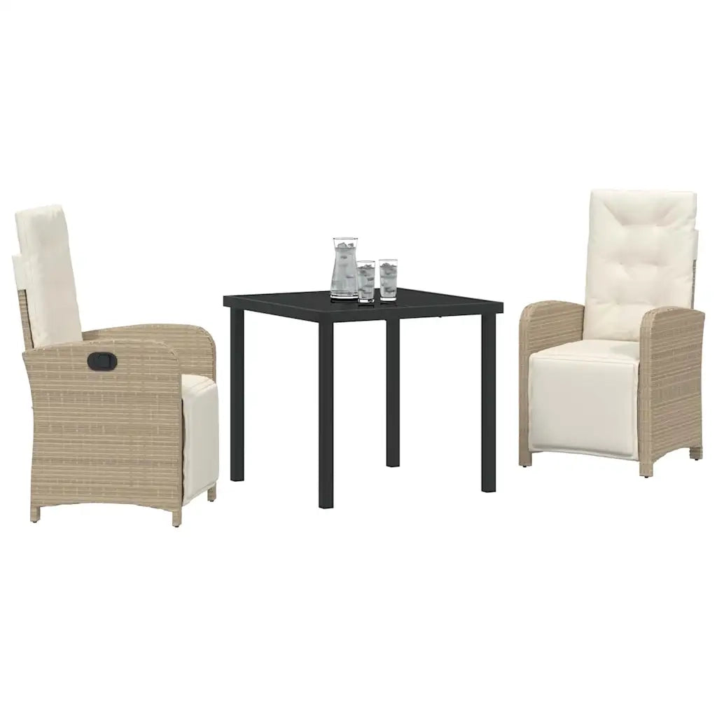 Set da Pranzo per Giardino con cuscino 3 pcs Beige polyrattan