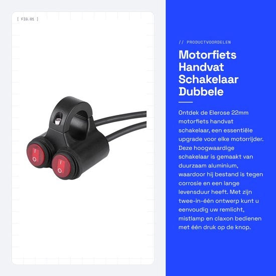 Manubrio per motocicletta con interruttore a doppia funzione - Leggero in alluminio - Include freno e luci di posizione - Clacson - Adatto per diverse moto - Colore...
