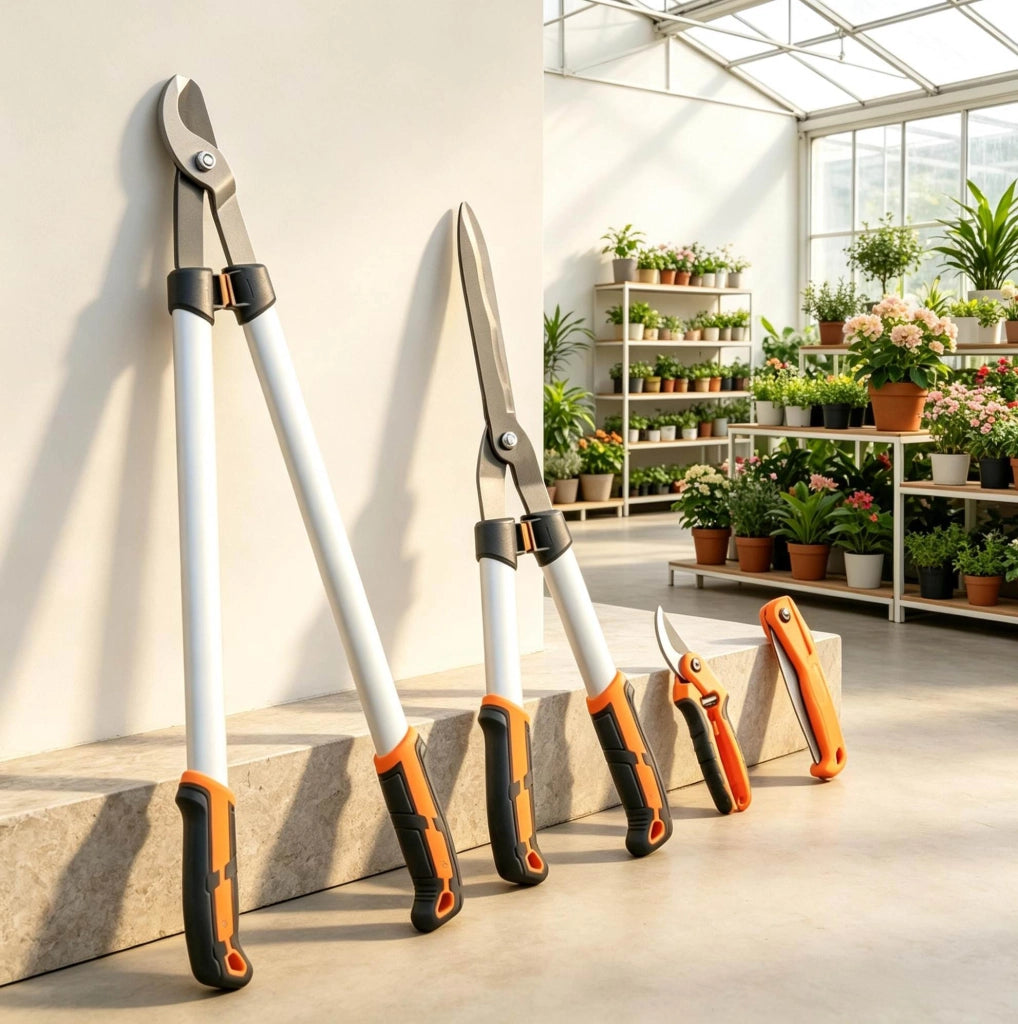 Set da Giardino 4 Pezzi con Troncarami; Forbici e Sega Pieghevole in Alluminio Arancione - Per Potatura di Rami e Arbusti