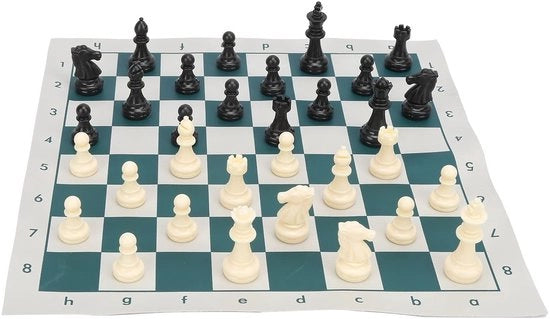 Scacchi - Set di pezzi in plastica - Tabella da scacchi 34 x 34 cm - Borsa di trasporto - Leggero - Sostenibile - Gioco da tavolo