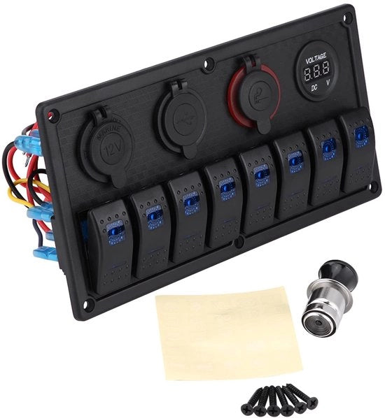 Pannello di commutazione per imbarcazioni - Dual USB Voltmetro - Accessorio marino - Componenti di imbarcazione - Impermeabile - Per veicoli e barche - Codice prodotto: [codice prodotto] - Modello: [modello] - 12V - 24V - 2 USB - 2 canali - 50A