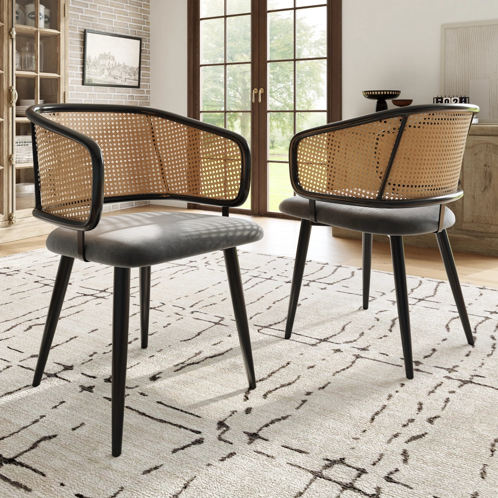 2 sedie da pranzo in rattan con cuscino in velluto e design antiscivolo gambe in ferro effetto legno grigio