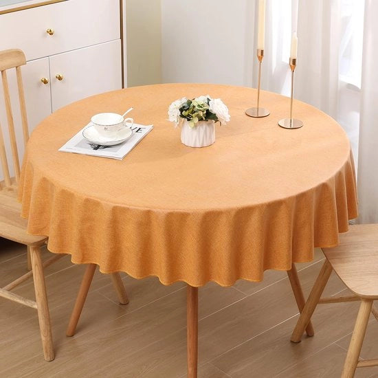 Tavolo con tovaglia in stile lino, effetto loto, lavabile, tovaglia per tavolo in lino, tovaglia impermeabile, tovaglia per tavolo, tovaglia in lino, protezione contro macchie, diametro 140cm, giallo