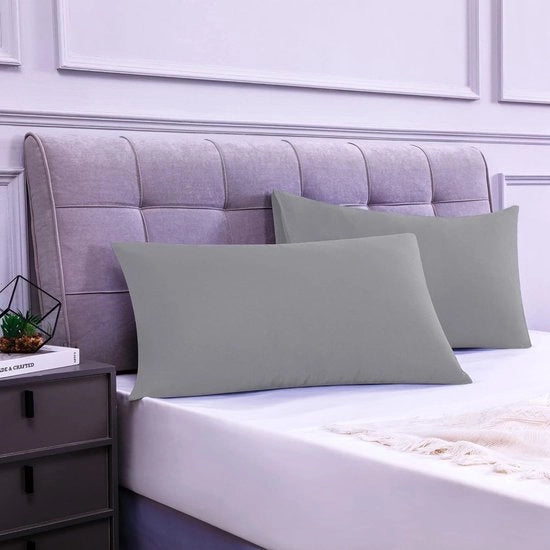 Set di 2 copri cuscino, 100% cotone, 40 x 80 cm, 2 pezzi, copri cuscino premium super soffice in jersey Moonlightgrey - grigio
