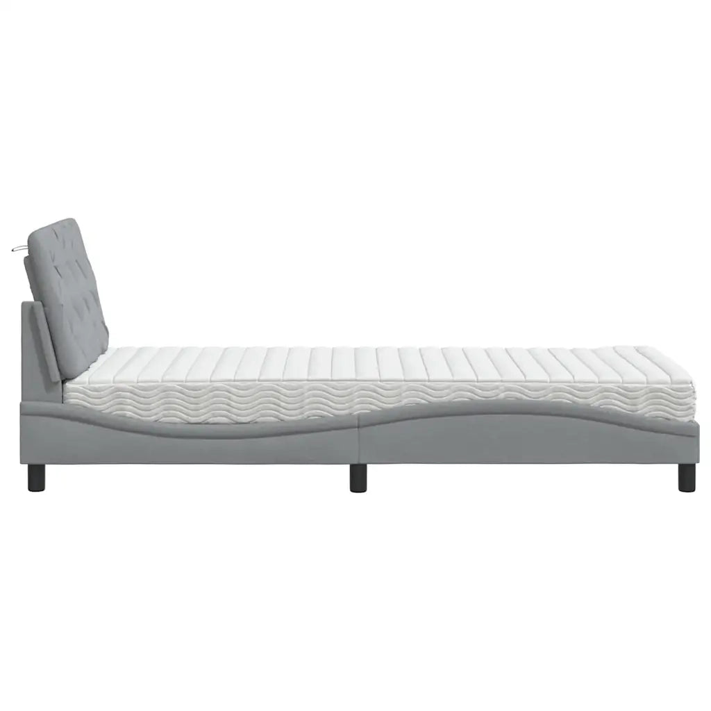 Letto con Materasso Grigio Chiaro 90x200 cm in Tessuto