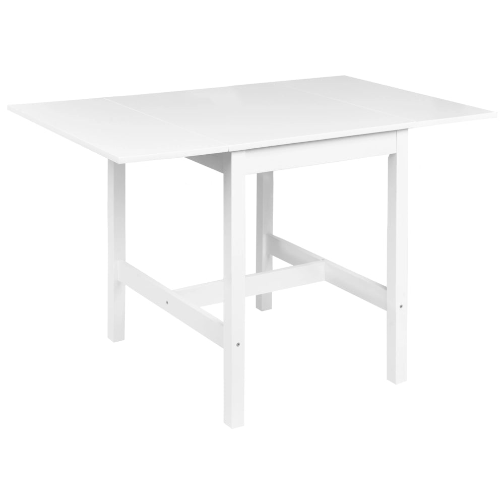 Tavolo da pranzo in legno di pino bianco 60/120 x 74 cm, allungabile con ante ribaltabili e gambe in legno, stile minimalista scandinavo