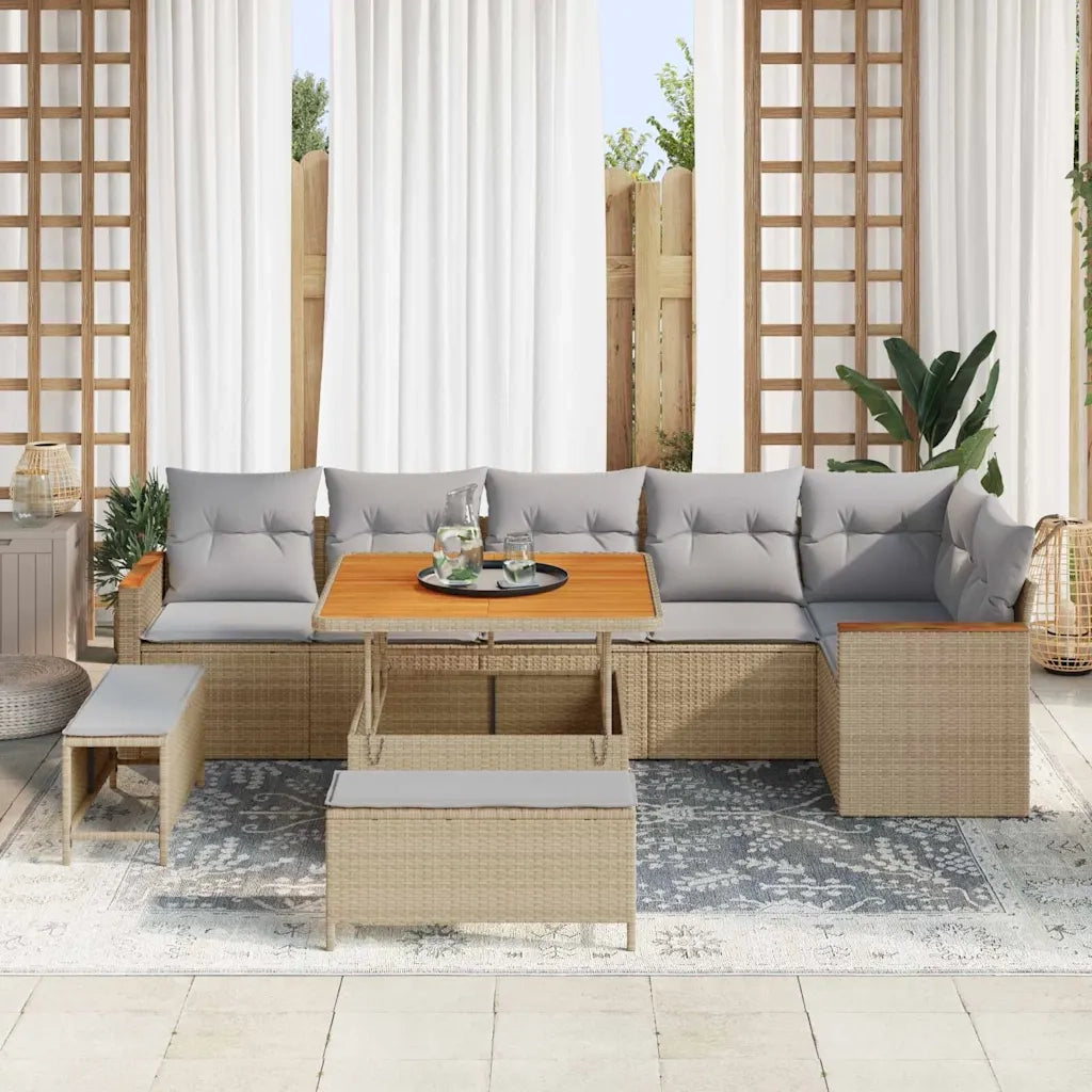 Set Divano da Giardino 9 pcs Beige polyrattan