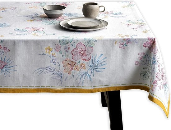 Tela da tavolo, 100% cotone, 140 cm x 180 cm, lavabile, quadrata, tela da tavolo decorativa per Madrelingua, cena, feste da buffet, l'isola paradiso, primavera/estate