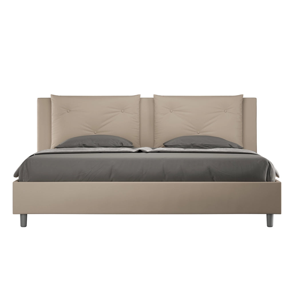 BS COM Letto con rete imbottito 180x190 similpelle tortora