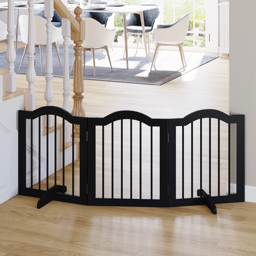Cancello per Cani 3 Pezzi con Porta ¨C zephmum ¨C Nero 154.5x61 cm