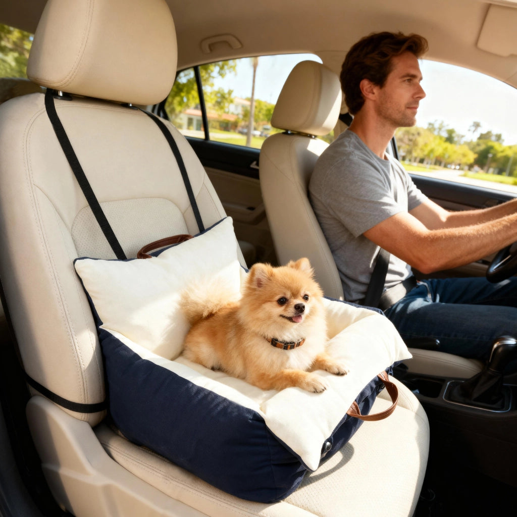 Seggiolino Auto per Cani Piccoli con Guinzaglio di Sicurezza. Sfoderabile e Lavabile. Blu