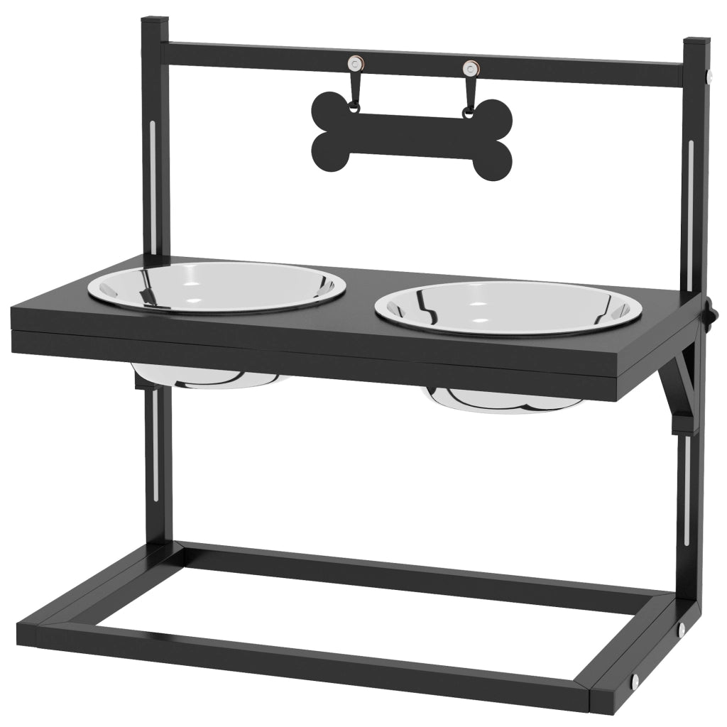 Ciotola rialzata per cani con 2 ciotole in acciaio inox ¨C Minimal ¨C Nero 40,5x22x39 cm