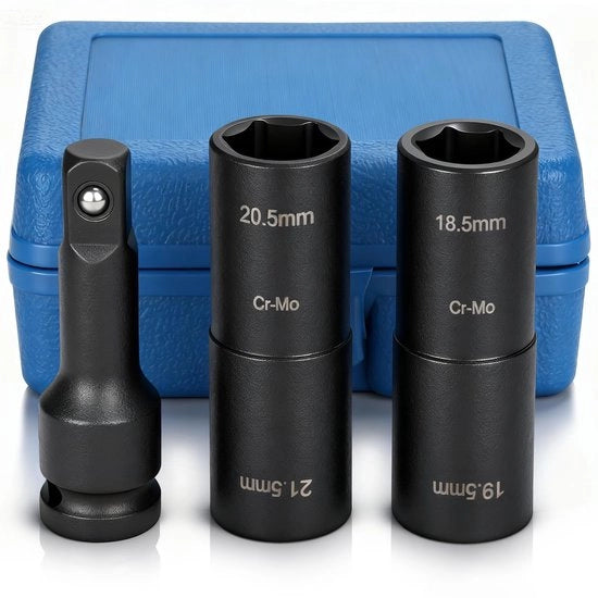 Kit di chiavi a setola per rimozione di residui di fuoco 3 pezzi - 18,5 mm/19,5 mm - Estensione 7,6 cm - Adatto per Ford/Land Rover - Acciaio CrMo - Resistente alla corrosione - Kit di chiavi a doppia testa