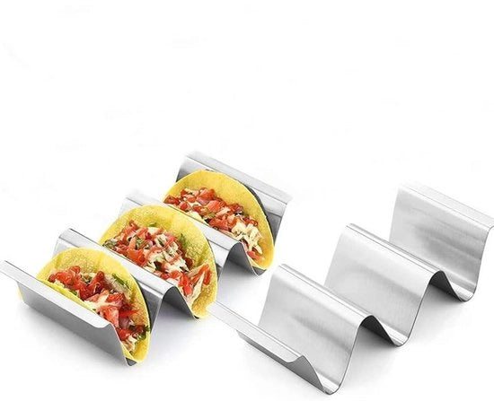Taco Holder Oven-Resistente - Supporto Riciclabile Standard - Acciaio Inossidabile 304 - 2 Pezzi - 22,5 x 10 x 5 cm - Facile da Pulire - Sostegno per Tacos