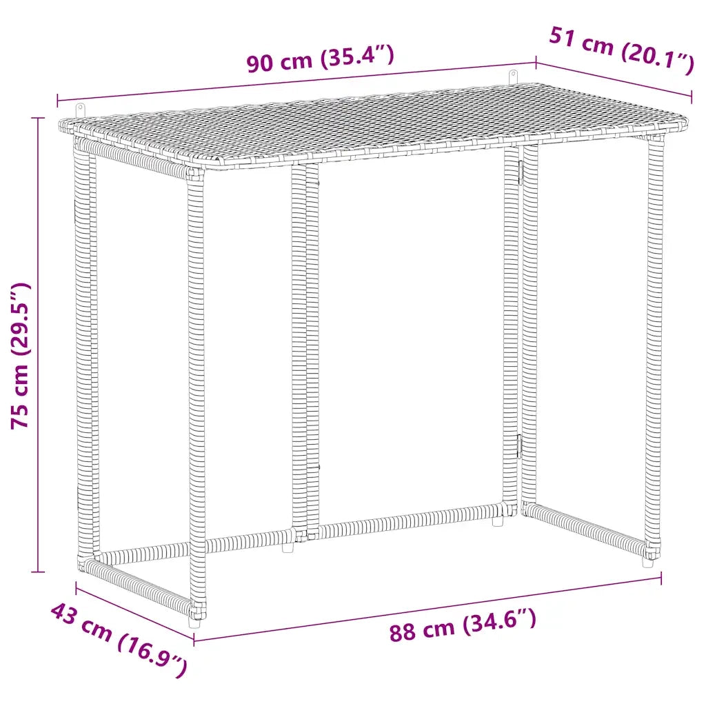 Tavolo Pieghevole da Giardino Marrone 90x51x75 cm Polyrattan 4108255