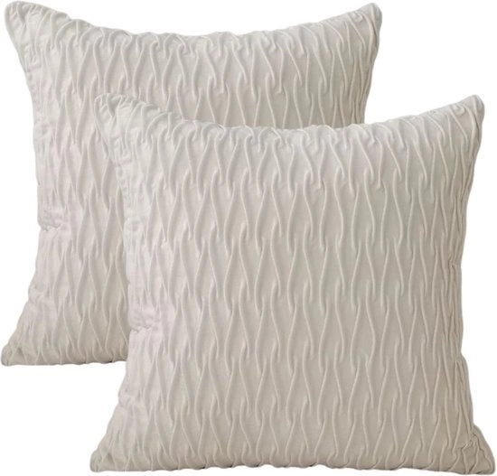 Decorativo cuscino in tessuto a quadri con testura per divano, divano letto, poltrona, camera da letto, soggiorno, 18x18 pollici, 2 pezzi - Bianco crema - 45*45cm