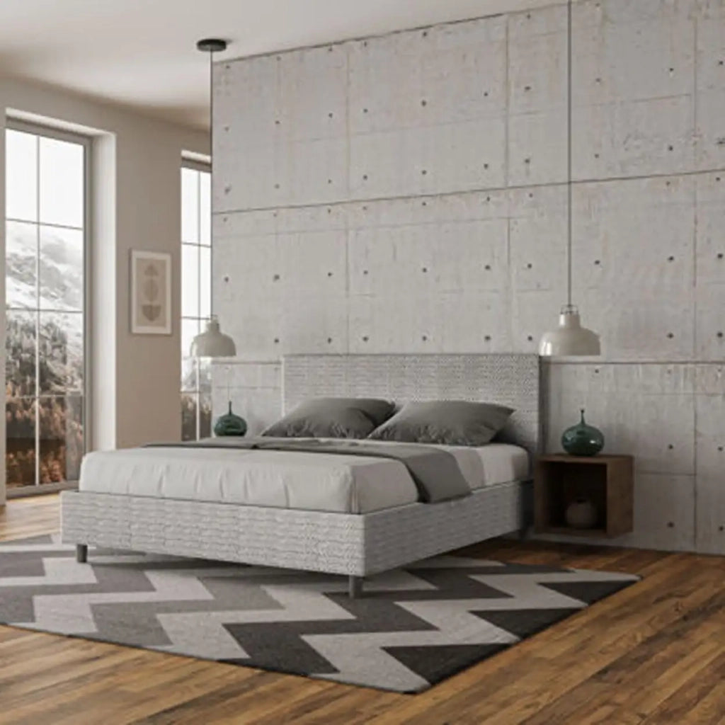 Letto matrimoniale con rete imbottito 160x190 tessuto Aragona 1 bianco Adele