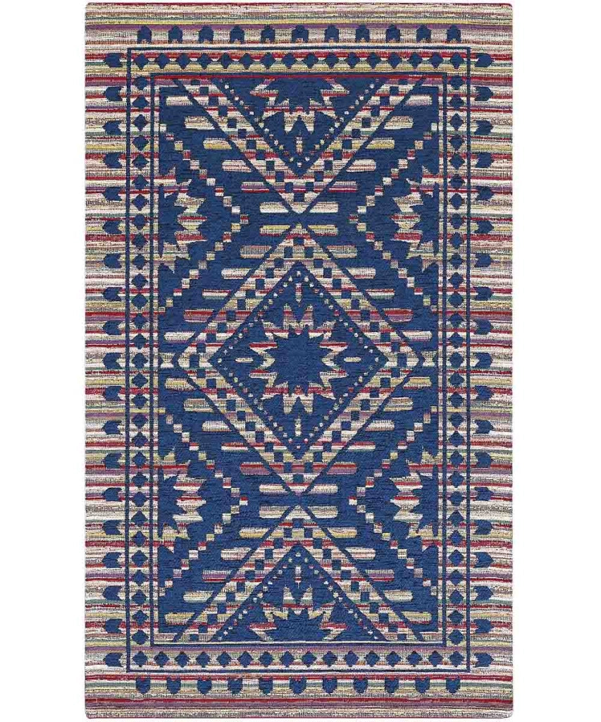 Tappeto Arredo KENYA BLU salotto soggiorno camera, disegno kilim etnico africano, multiuso lavabile antiscivolo cm.140x200