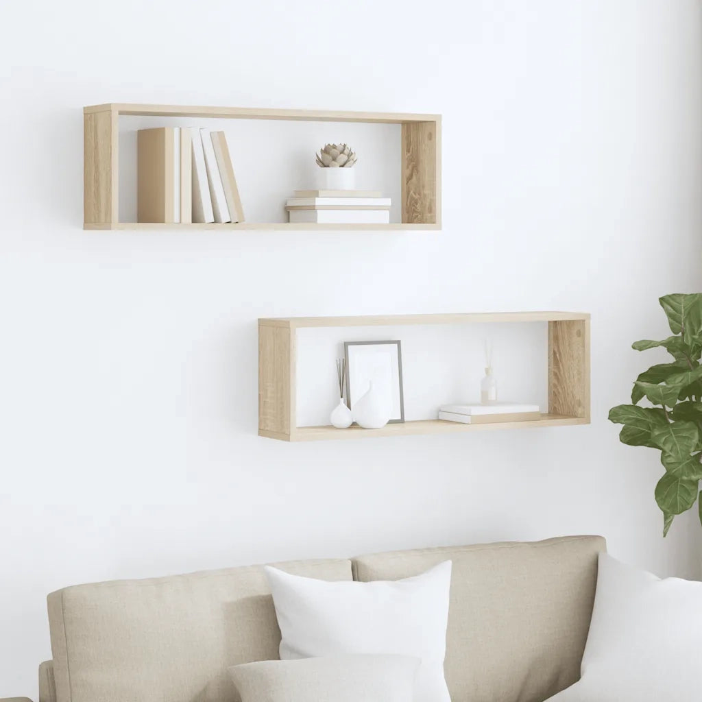 2 pz Mensole Parete | Mensola sospesa Cubo Rovere Sonoma 80x15x26,5cm Multistrato